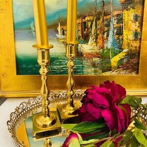 Vintage Brass Candleholders | Hollywood Regency Pair | Elegant Brass Taper Holders | Midcentury Decor Bild 2