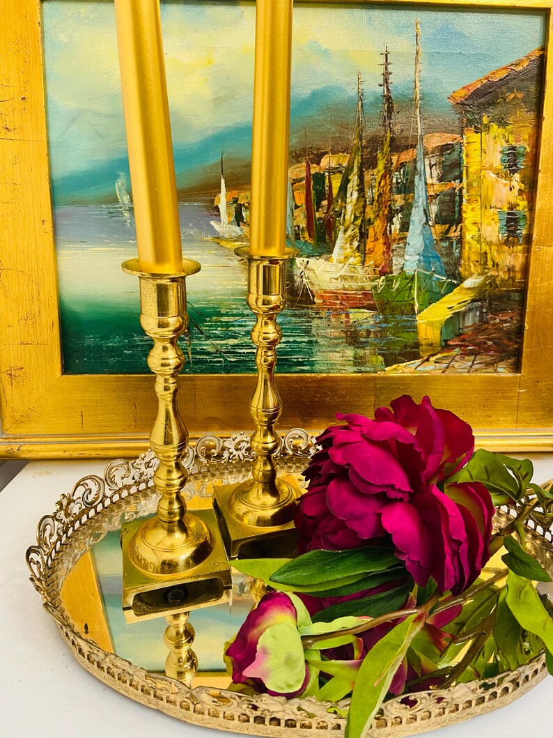 Vintage Brass Candleholders | Hollywood Regency Pair | Elegant Brass Taper Holders | Midcentury Decor Bild 2
