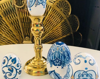 BLUE WHITE, Easter Egg, Spring Decor, Art Deco, Gift Idea, Chinoiserie Chic, Collectible