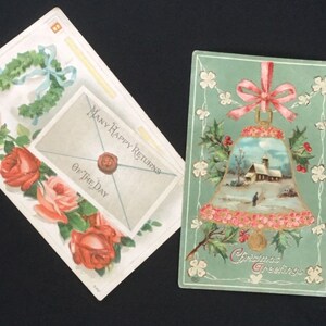Post cards Christmas and Roses Vintage Antique Collectible