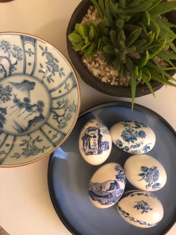 BLUE WHITE Eggs Decor Gift Chinoiserie Collectible Il_570xn