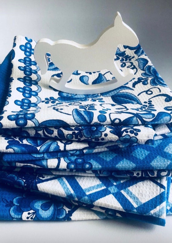 BLUE WHITE Cotton Kitchen Dish Towel Blue White Rectangular | Etsy
