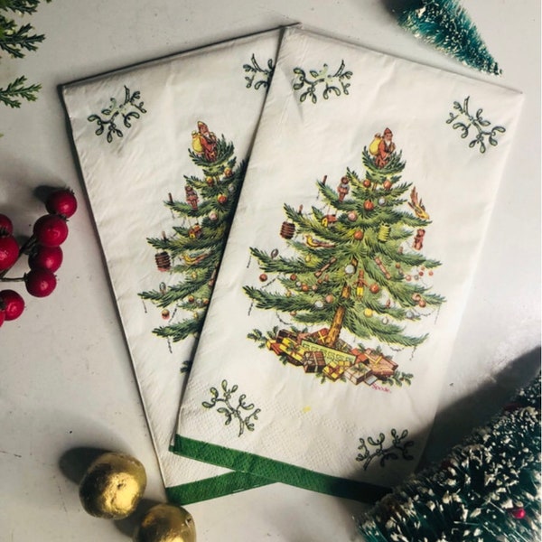 CHRISTMAS TREE NAPKINGS,  Paper Napkin, Guest Towel, Party Supply, 3 play , 2 napkins Set, Decoupage Napkins