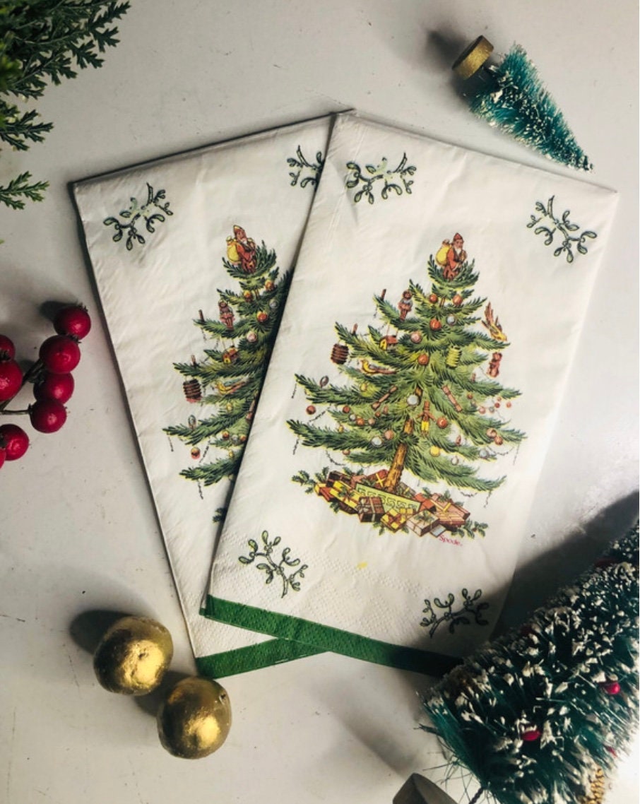 Christmas Tree Fingertip Towels Embroidered Holiday Set of 2 White Red Black