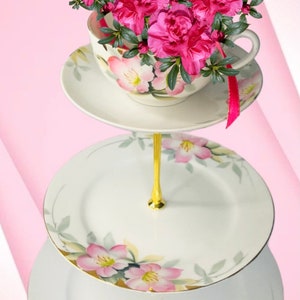ANTIQUE AZALEA, 3 Tier Wedding Cake Stand, Pink Gold Cake Stand, China Japan, Vintage Collectible, Serving Tray, Jewelry Stand
