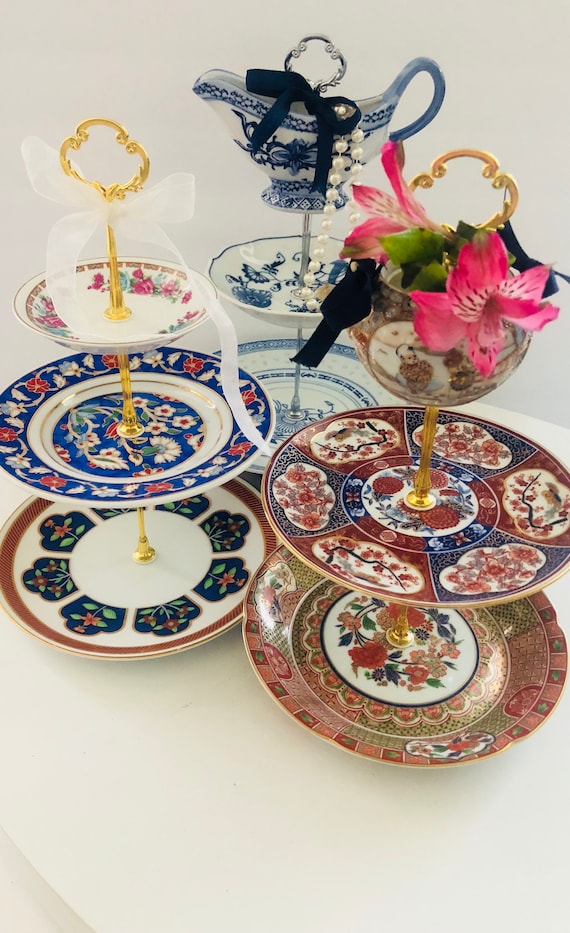 SATSUMA GOLDEN IMARI, 3 Tier Cake Stand, Asian Decor, Jewelry Makeup Holder, Mini Porcelain Plate Il_570xn