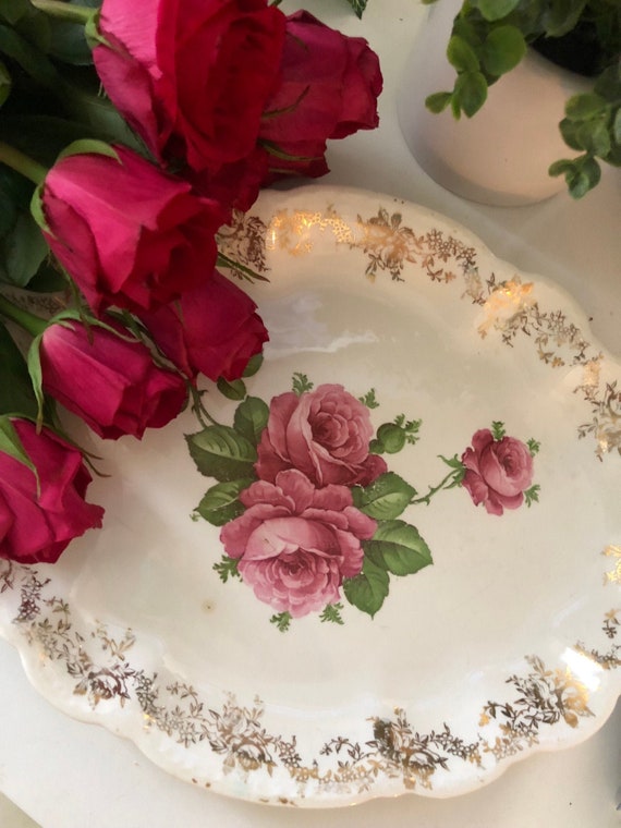 SHABBY CHIC PLATTER Oval Rose Vintage Homer Laughlin Collectible Plate Il_570xn