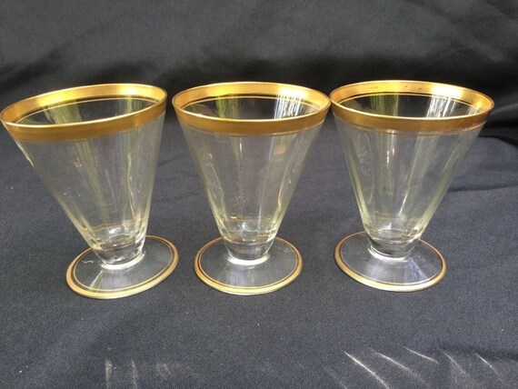 VINTAGE GLASSWARE,TIFFIN Franciscan, Rims of Gold, Tumblers Glassware, Antique, Juice Glasses Il_570xn