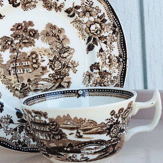 Royal Staffordshire Vegetable Soup Plate Bowl Brown Transferware Tonquin Chinoiserie Vintage Il_570xn