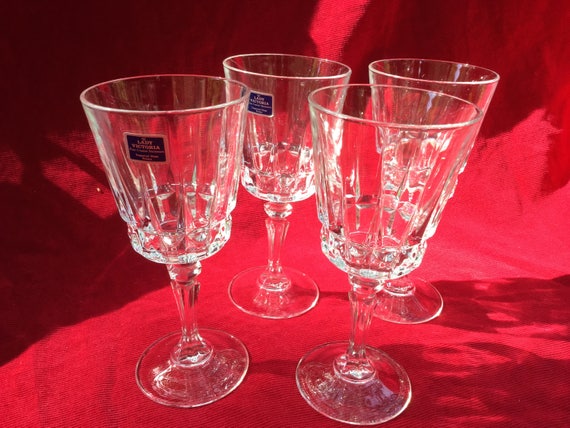 CRYSTAL GOBLETS GLASSES, Stemware Barweare, France Lady Victoria, Set Of 4, Vintage New, Boxed Condition Il_570xn