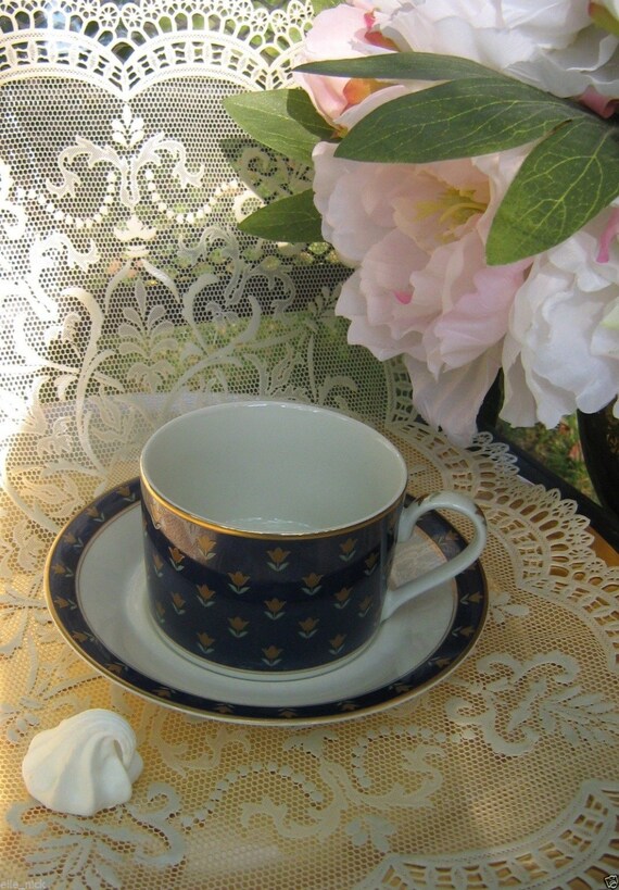 MIKASA CARNABY ,Flat Cup Saucer, Cobalt China, Tulips Flowers, Gift for Him Il_570xn