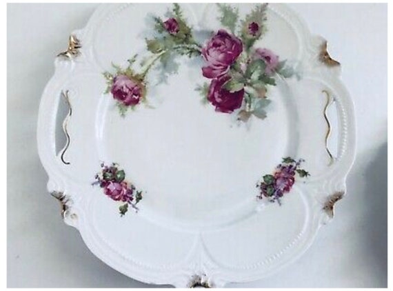 VINTAGE Handled Rose Collectible Platter Shabby Il_570xn