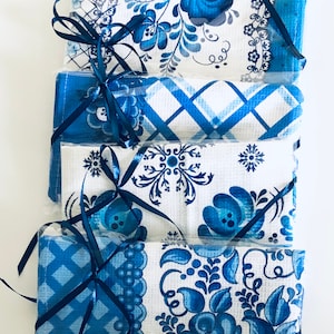 BLUE WHITE Tea Kitchen TOWELS | 100% Cotton | Holiday Gift Idea