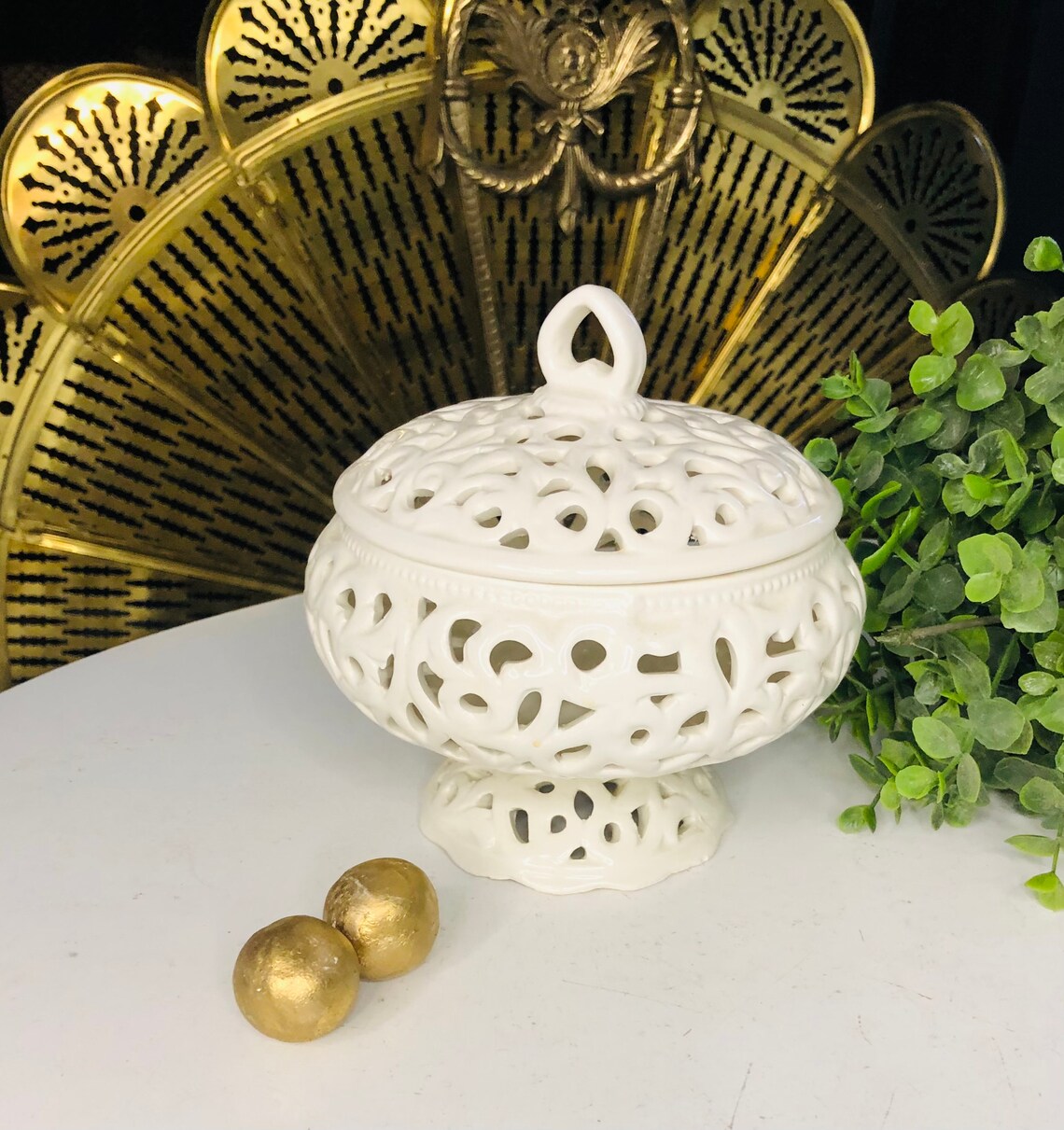 PIERCED GINGER JAR White Ceramic Lattice Ginger Jar Candy Etsy