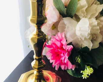 VINTAGE BRASS CANDLESTICK Holder Solid, Golden Home Decor, Mantel Decor, Hollywood Regency