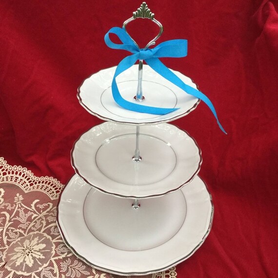 WEDDING CAKE STAND, Silver Plate, 3 Tier Serving Tray, Bridal Reception,Vintage Style Cake stand Il_570xn