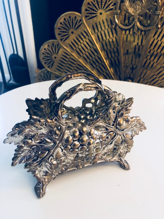 SILVER PLATED GODINGER Grape Napkin Holder Vintage Il_570xn