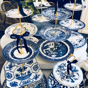 Blue & White 3 Tier Cake Stand | Centerpiece for Wedding | Birthday, Bridal Shower Gift