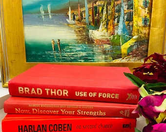 Red Hardcover Book Stack: Modern Home Decor, Set of 3