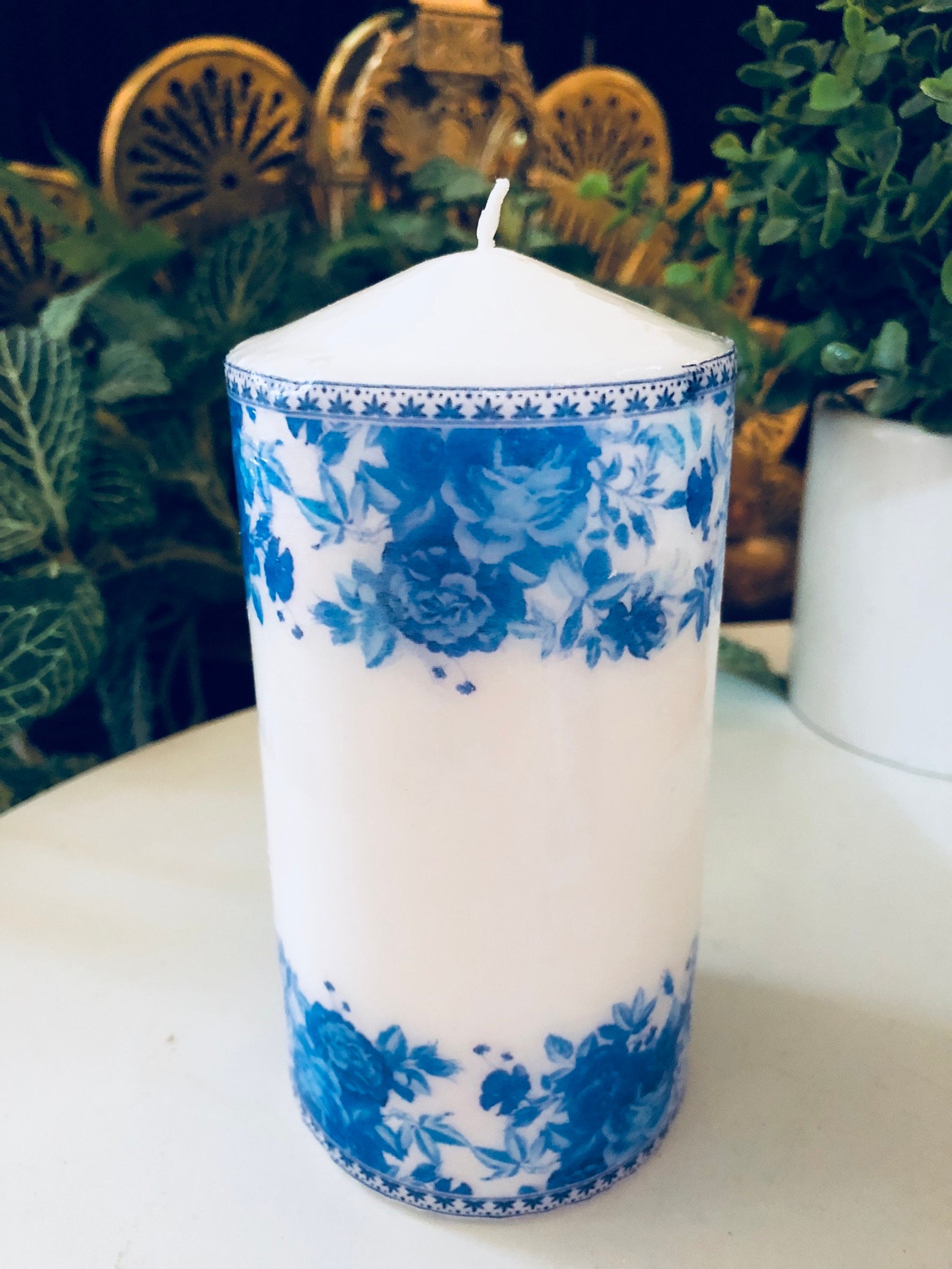 BLUE WHITE CANDLES Rose Chintz Home Decor Chinoiserie Chic - Etsy
