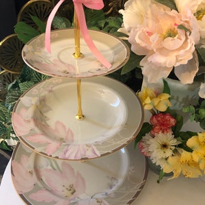 Vintage 3-Tier Cake Stand • Elegant Wedding Dessert Tray • Floral Fine China Serving Stand • Tea Party Centerpiece