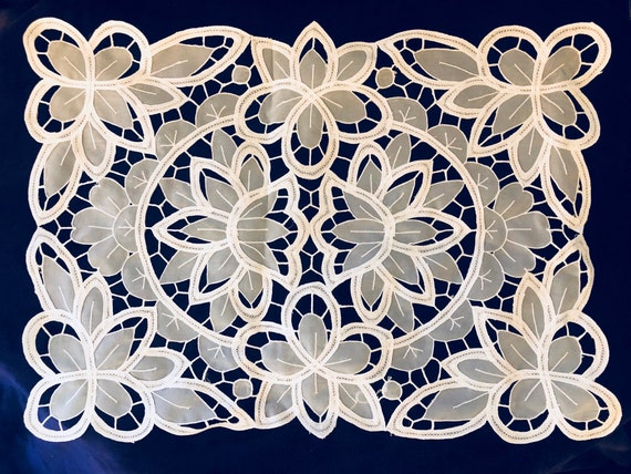 BATTERBURG LACE PLACEMAT Napking Table Decor White Rectangular, Cotton Il_570xn