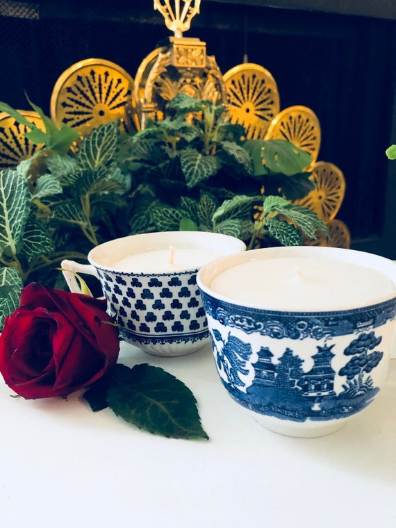 BLUE WILLOW CUP Candle, Chinoiserie Chic, Home Decor, Blue White, Churchill Cup Il_570xn