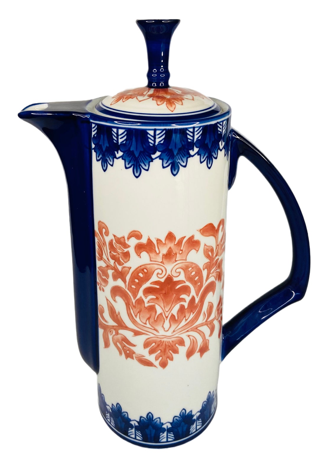 BLUE WHITE TEAPOT Bombay Art Deco Large 54 Oz Tealovers Chinoiserie