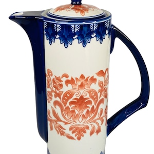 BLUE WHITE TEAPOT Bombay Art Deco Large 54 oz TeaLovers Chinoiserie Chic Cobalt Blue Coffee Pot Extremely Rare