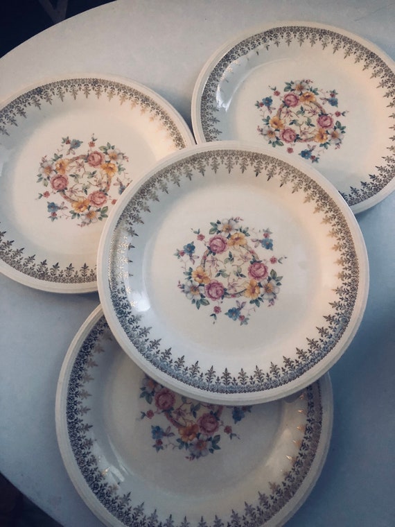 VINGAGE PLATES SET, Edwin Knowels, Semi Vitreous, Gold Filigree, Floral Il_570xn