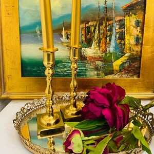 Vintage Brass Candleholders | Hollywood Regency Pair | Elegant Brass Taper Holders | Midcentury Decor Bild 1
