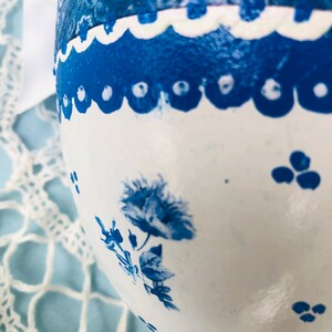 BLUE WHITE Egg, Easter Decor, Jumbo Big,Gift , Chinoiserie Chic, Rose Floral image 6