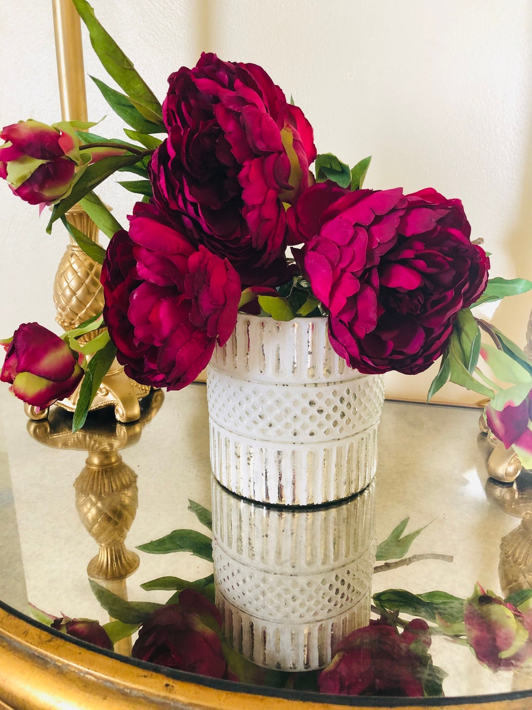 GOLD WHITE VASE, Modern Glam, Fall Decor, Christmas Decor, Mercury