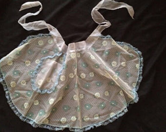 Vintage Retro Maid HOSTESS Apron Sexy French Style Sheer Pocket Half White Blue Il_570xn