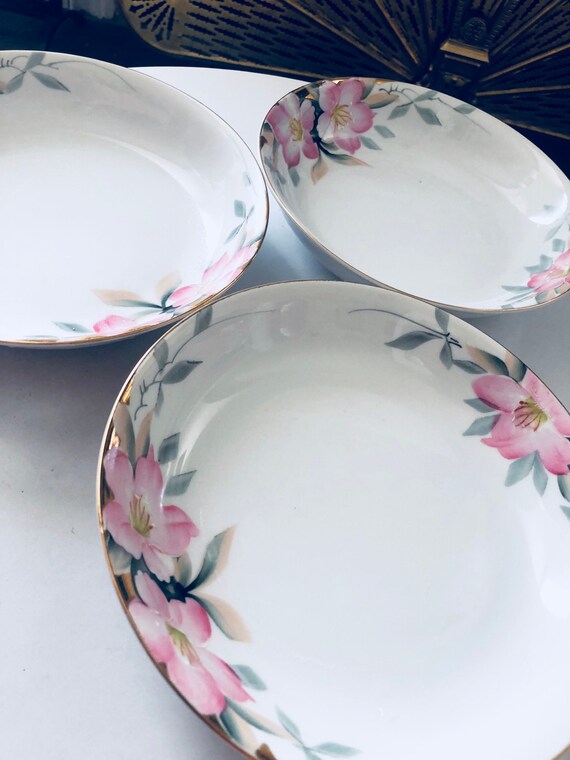 AZALEA NORITAKE SET of Soup Plates (3), Vintage Fine China Il_570xn