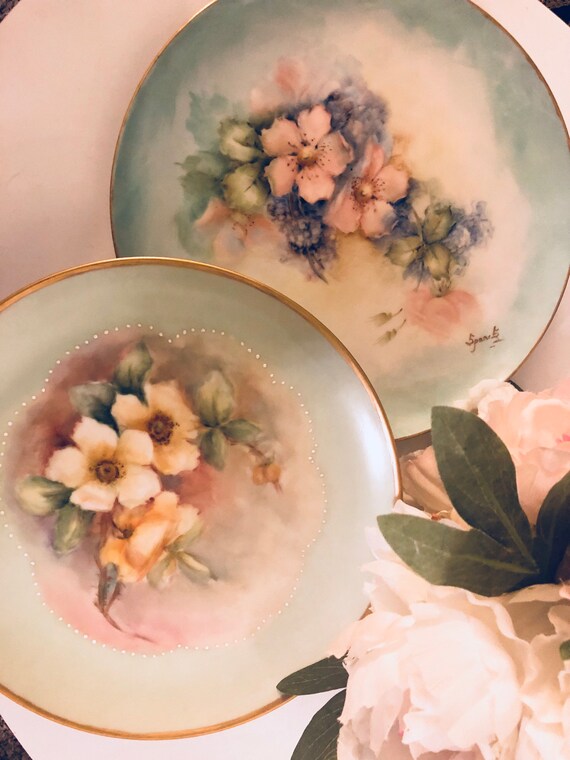 VINTAGE HANDPAINTED PLATE, Shabby Cottage, Pastel Porcelain, Floral China Il_570xn