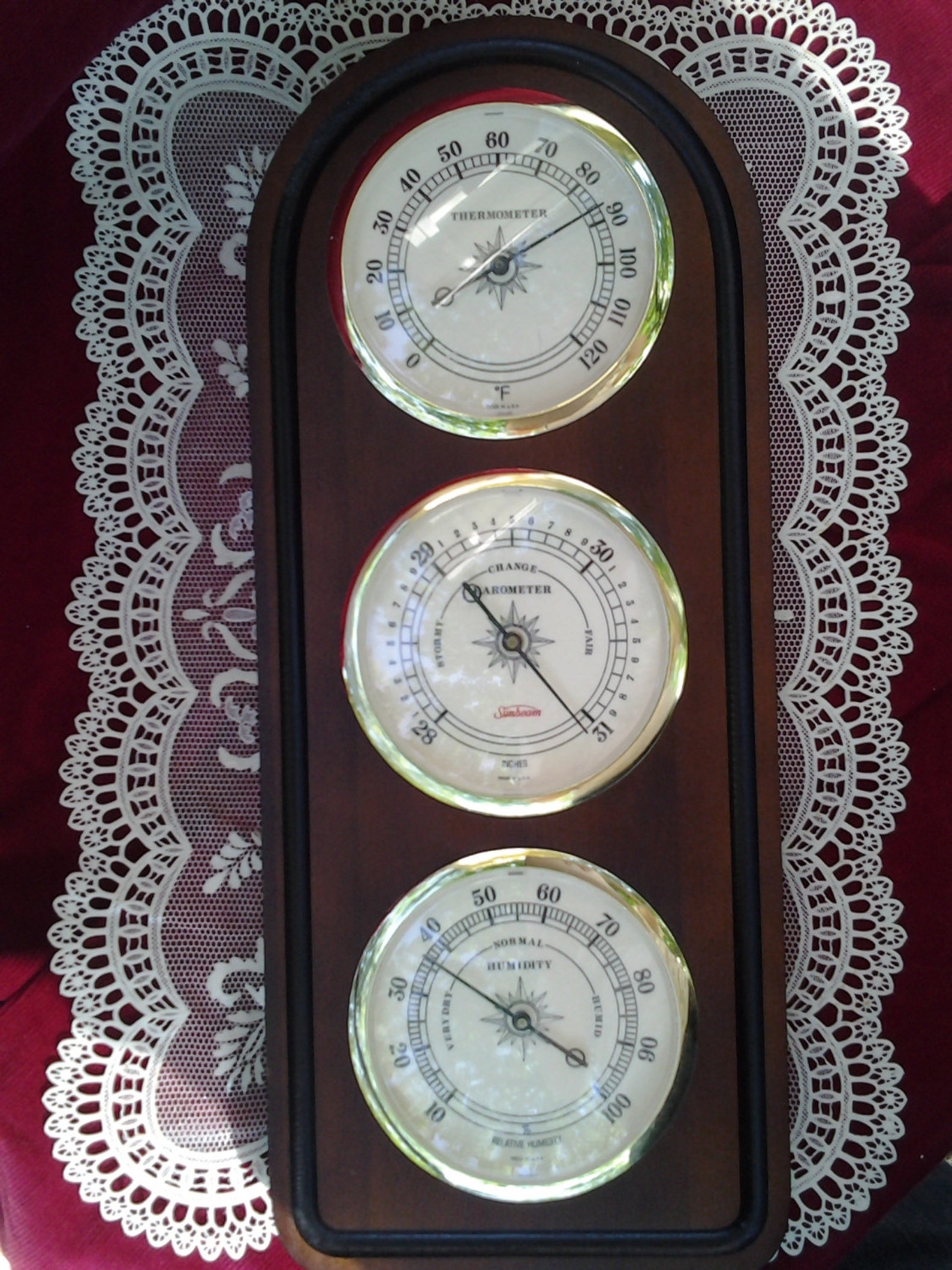 Vintage Weather Station Sunbeam Thermometer Barometer Humidity Etsy