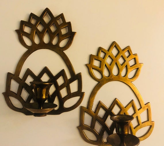 VINTAGE BRASS, PINEAPPLE Candleholders, Set Of 2, Golden Wall Hanging Il_570xn