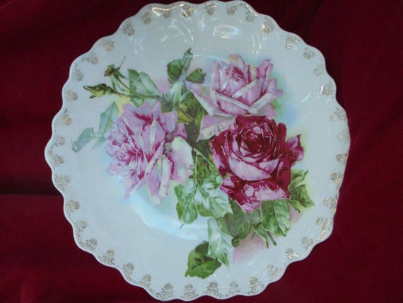 ZS & Co Bavaria Cabinet Collectible Plate Shabby Pink Roses Antiques Il_570xn