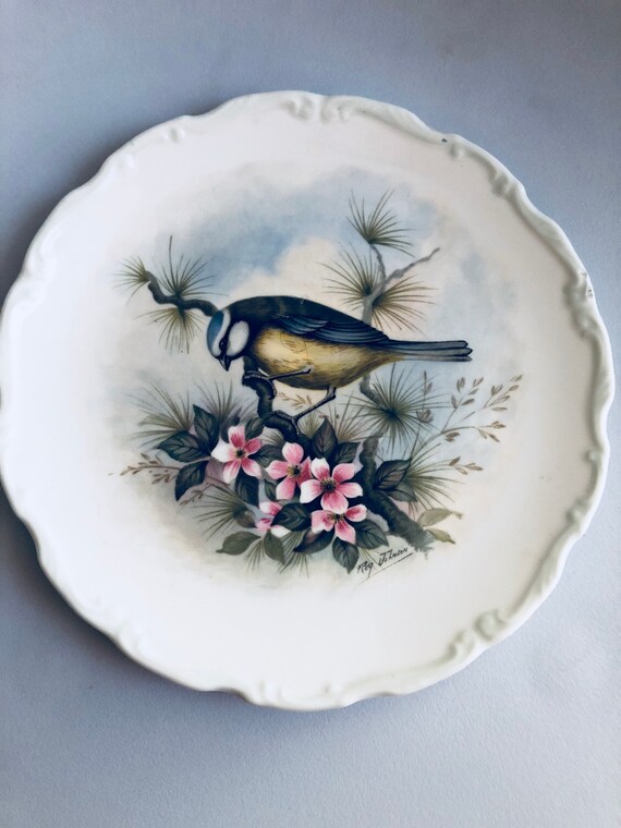 ROYAL ALBERT PLATE Woodland Birds Collection Blue Titmouse Vintage Collectible Shabby Chic Decor Il_570xn