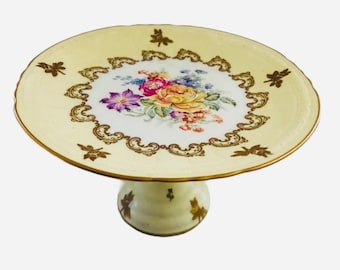 LIMOGES PORCELAIN Small Cake Stand, Parisian Chic, Floral Plate, Dessert Table Decor, Bone China, Couleuvre French Limoges