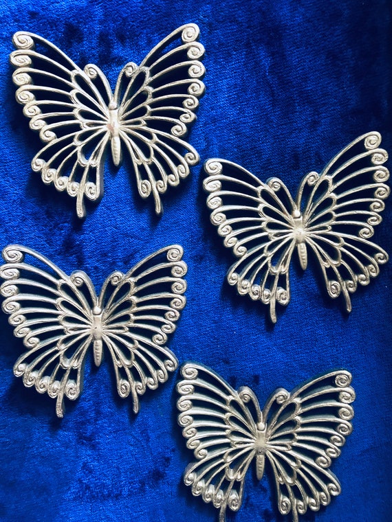 VINTAGE BUTTERFLY WALL Hanging, Heavy Duty Plastic, Set of 4, Hoda, Golden Decor Il_570xn