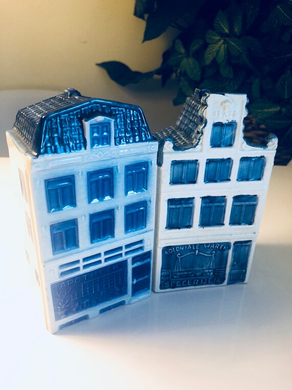 DELFT BLUE WHITE Houses Holland Delftware Collectible Vintage Full Size Set Of 2 Il_570xn