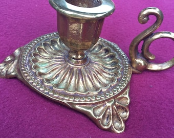 VINTAGE BRASS CANDLEHOLDER, Heavy Solid, Victorian Style, Baroque Golden Tone