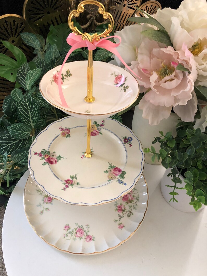 SHABBY 3 Tier Cake Stand Tiered Serving Tray Tea Party Etsy