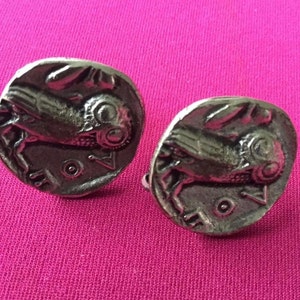 Owl Greek Coin Tetradrachm, Clip On Earrings, Alva Studios, Vintage Jewelry