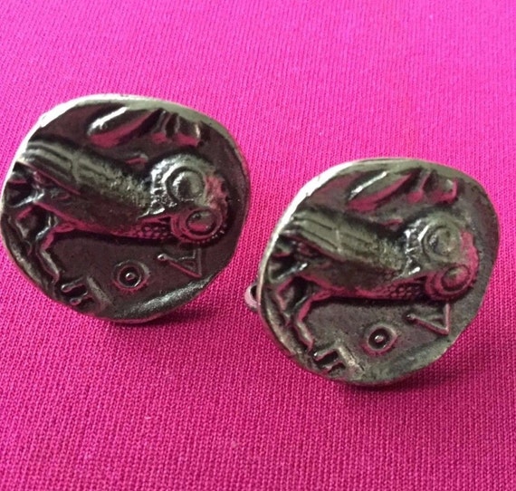 Owl Greek Coin Tetradrachm, Clip On Earrings, Alva Studios, Vintage Jewelry Il_570xn
