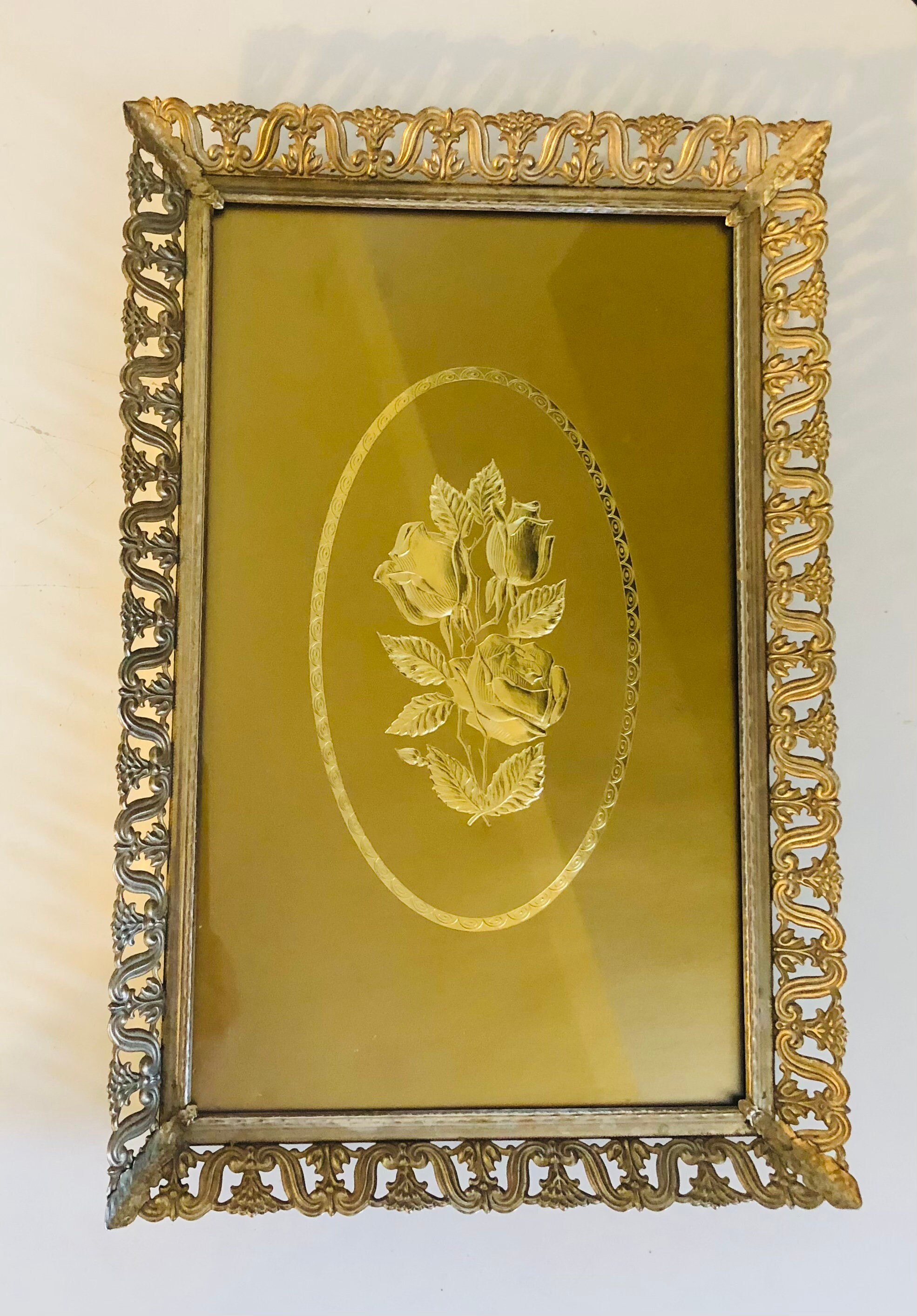 GOLDEN ROSE Vanity TRAY Vintage Home Decor Gold Filigree - Etsy