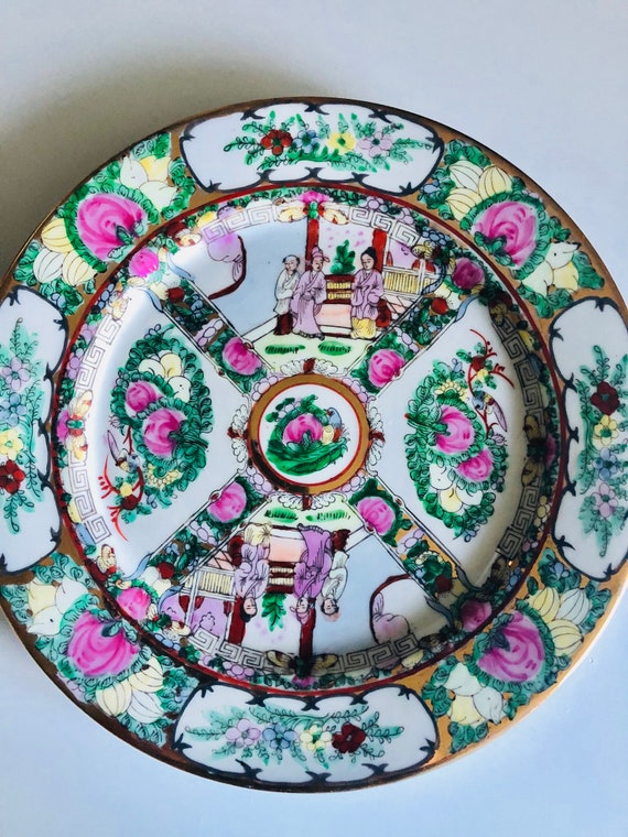 HAND PAINTED PLATE Vintage Chinese Collectible Medallion Macau Chinoiserie Decor Il_570xn