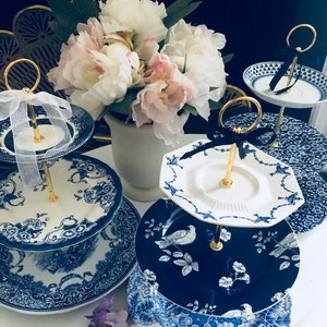 CAKE STAND, BLUE & White, 3 Tier Serving Tray, Cupcake Stand, Tier Stand , Wedding Reception, Bridal Shower, Home Decor